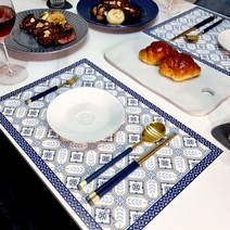 일회용 종이 식탁매트 10P세트 블루 옐로우 패턴.엘라다이닝, 10개