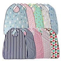 HACHO_ 주방모자 캠핑앞치마 카페용앞치마 스트라이프앞치마 스트라이프토시, 선택★ 더해피 성인용 버튼형 턱받이 위생 방수 실버 앞, 선택★ 성인턱받이 버튼형/플라워(스카이)