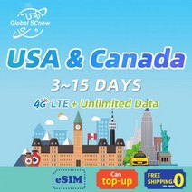 미국 캐나다 sim 카드 선불 3 ~ 15 일 지원 eSIM 무제한 데이터 4G 운영자 로밍 여행용, 10 Days 20GB