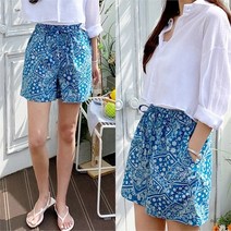 [쉬즈미] (BLP-672)페이즐리 스트링 밴딩 면 여성반바지 3부 숏 (8778131)