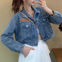 캐주얼 여성 의류 빈티지 데님 스타일 크롭 청자켓 - 2023968EA