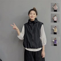 MOSAIRATION 여성용 캐주얼 조끼 후드 조끼 경량 바람막이 밑단스트링 베스트 WZB080501