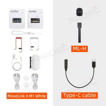 무선마이크 방송용 ASMR 스튜디오 핸디 Godox MoveLink II 무선 라발리에 무지향성 마이크 송신기 휴대폰 DSLR 카메라 M1, 6.II M1 White Kit 5