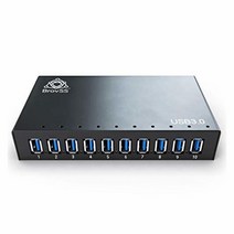 ICONE - USB 3.0 허브 10 포트 전원 고속 데이터 전송 60W (12V/5A) 어댑터 LED 및 마운팅 브래킷 블랙