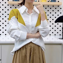 [세인트이브] 1017 2color 멋스러운 골덴배색 카라 블라우스