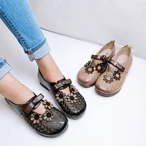 또앤슈 여성 소가죽 발편한 꽃 리본 장식 중년 단화 2cm 가벼운 쿠션 엄마 신발 2color
