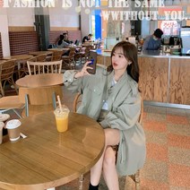봄가을 여자 트렌치코트 스트링 루즈핏 카고 코트