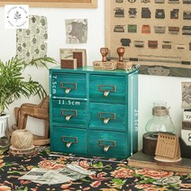 한약장 약장서랍장 원목 고가구 정리함 수납장 보관함, 6단 서랍-지중해블루