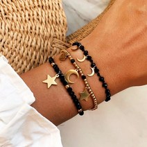 블랙 비즈 레이어드 체인 팔찌 3종 세트 A086