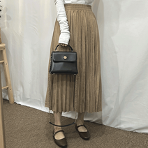 이젤 스웨이드 플리츠 주름 밴딩 롱 스커트 (4 color)