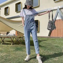 Momolatti 여성 롱 데님 청바지 주머니 여름 멜빵바지 점프수트 오버롤 팬츠