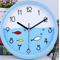 에끌 예쁜 벽시계 인테리어시계 신혼집선물벽 음소거 간단한 창조적 인 벽걸이 식당 미니 알람 시계 벽시계 거실 홈-12640, 23. 26cm 하늘색 물고기