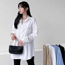 [프롬제니] 4컬러 베이직 소매 롤업 셔츠 카라 롱남방 면 블라우스 가을 기본 긴팔 하프 베이지 소라색 검정 루즈핏 여성 봄 심플 상의
