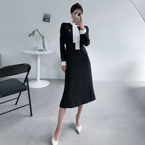 러블리감성 / 다영 타이 배색 롱 원피스