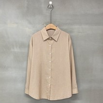 원타임 여성용 카라넥 스트라이프 긴팔 셔츠 블라우스