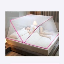 모기안녕 접이식 원터치 모기장 침대모기장 휴가철 캠핑 휴대용 모기장 핑크 스카이, 핑크2인용