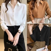 여성 여자 예쁜 봄 가을 긴팔 출근룩 오피스 면접 정장 흰색 카라 브라우스 화이트 블랙 브라운 블라우스