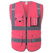 XIAKE Hi Vis 반사 안전 조끼 포켓과 지퍼 포함 남성 및 여성용 ANSI/ISEA 표준 충족 옐로우 메시 S2, Pink S3_Medium