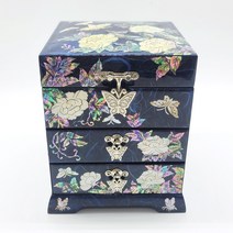 한국 전통 자개 나전칠기 한지공예 경대 3단 보석함 (파랑) 부모님 선물 외국인 기념품, 1개