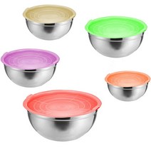 하트데코 패밀리 사용 스테인레스 스틸 믹싱볼 뚜껑 포함 5종 세트, 5PCS