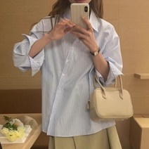 올 매치 콘트라스트 컬러 스트라이프 긴 소매 셔츠