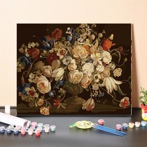 urkoteer DIY 세계 명화 그리기 세트 40 x 50 cm 피포페인팅 꽃 해바라기 풍경화/원목 액작, 장미-23-3183