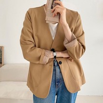 노카라 브이넥 싱글 자켓 긴팔 여성가을자켓 오버핏 싱글 블레이저 브라운자켓