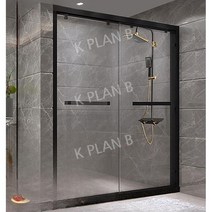 샤워 실 칸막이 일체형 욕실 유리문 가정용 화장실 건식 및 습식 분리 욕조 스크린, 증기가 포함되어 있지 않음, 매트 블랙/폭 2.1-2.19/고정 유리 추가