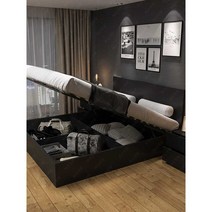 모던 대용량 수납 리프트업 침대 공간 그레이 공간, 블랙 침대 1350mmx1900mm