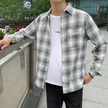 패션 캐주얼 봄 새로운 캐주얼 느슨한 모든 경기 남성 일본식 복고풍 격자 무늬 긴팔 셔츠