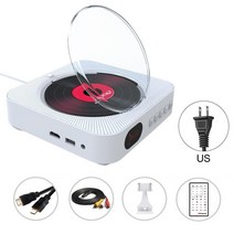 벽걸이 CD플레이어 휴대용 오디오 플레이어 블루투스 스피커 벽 설치용 스테레오 CD LED 스크린 음악 원격 제어 FM 라디오, [04] White US