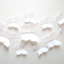 24마리 미러 버터플라이 골드 웨딩 페스티벌 코너 레스토랑 카페 인테리어 3D 입체 벽 부착 참장식, 010 화이트 24개입
