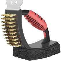 정품 프리미엄 그릴 브러시 스크레이퍼 및 스크러버 도구 3 in 1 그릴용 안전 BBQ 브러시 - 스테인리스 그레이트 클리너 도자기/웨버 가스/숯 가스 액세서리 (블랙 & 레드