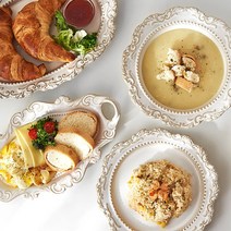 루비코코 바로크 타원형 손잡이 그릇 예쁜 홈카페 파스타 브런치 빈티지 접시, 원형(10.6인치), 1개