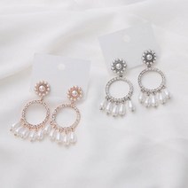 [미니아트] 925 실버핀 블루밍 귀걸이 큐빅 진주 드롭 이어링