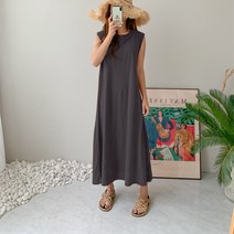 [오버나인] 여성 맥시롱 이중 나시 원피스