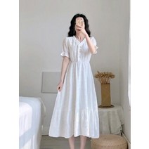 여름캐주얼원피스 쉬폰원피스 미니원피스 우아하고 우아한 v넥 나비 소매 롱 드레스 여성용 프랑스 빈티지
