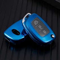 현대 I10 용 자동차 접이식 플립 키 케이스 커버 셸 체인 Solaris Tucson Sonata Fe Creta, 03 blue key e