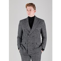 F W 울 체크 더블수트 (Black)