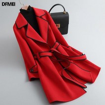 DFMEI 리버시블 코트 여 스트링 슬림 모직 스몰 코트 가을 겨울