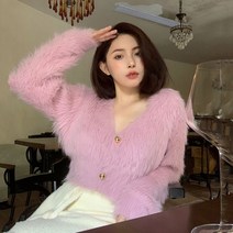 여성 밍크 크롭 숏 가디건 금장 수입 보세 의류 볼레로 장원영 겨울 앙고라 부클 니트 스웨터 홀가먼트 프리오더 도톰한 트위드