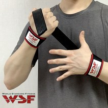 WSF 헬스 스트랩 손목 그립 리프팅 보호대 파워 리 웨이트 테이핑, 블랙 [한 쌍]