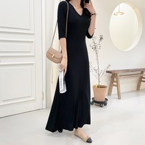 세이스타일 레소 소매 V넥 A롱 원피스