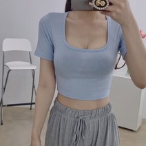 [1+1할인] 딥스퀘어넥 세인트 크롭 반팔티 4색