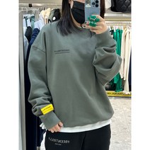 [빈트릴] 남녀공용 테이핑 시그니처 해시태그 쭈리 기모 맨투맨 - 카키