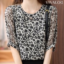 비바로그 클로이 플라워 나염 쉬폰 블라우스