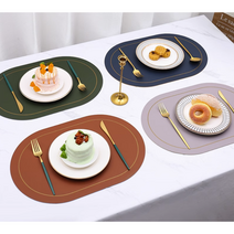 라데코 라운드 프레임 방수 양면 식탁매트 4p, 라이트그레이/베이지, 45 x 30 cm, 4매