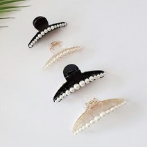 화이트 진주 비즈 커브 반머리 올림머리 헤어 집게핀