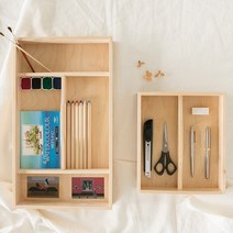 우드 나무 원목 수납 손잡이 트레이 책상서랍정리 쟁반 트래이 스타벅스 다이소, 2칸 21×24