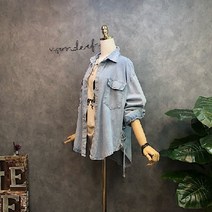 라임브릿지 데님 크로스 롱 빈티지 청남방 셔츠